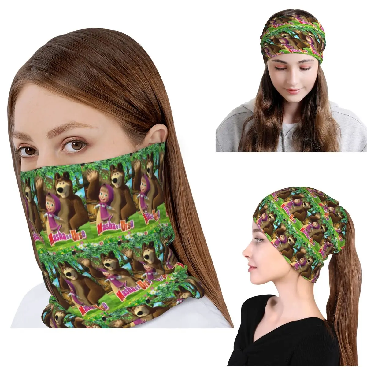 

Cartoon Masha And The Bears Bandana Neck Gaiter Wrap Mask Scarf Multifunction Cycling Scarf Beanies Hat for Men Women All Season
