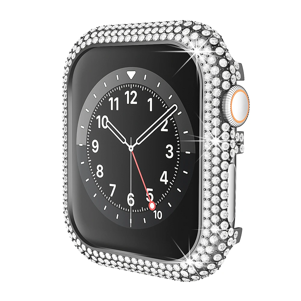 For Apple Watch Series 6  /  5  /  4  /  SE  /  SE (2022) 44Mm Watch Case Full Rhinestone Alloy Protective Frame - Black