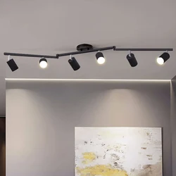 Luz LED de techo nórdica, foco giratorio de varios cabezales, color blanco y negro, iluminación para dormitorio, sala de estar, comedor, cafetería