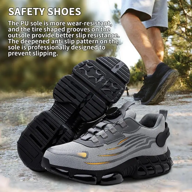 Steel Toe Sneakers For Men Puncture Proof Slip On Indestructible Work Shoes Breathable Work Shoes For Daily Working Construction