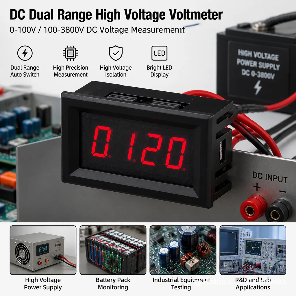 4bit DC 0-3800V 1000V 2000V Voltmeter LED Digital VOLT Meter High Precision Display 0.56inch Screen 5V-12V Battery Monitor