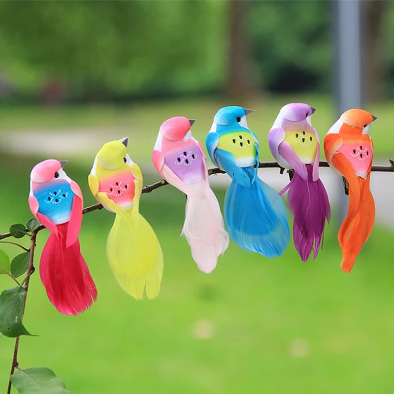 Juego de plumas de espuma Artificial para decoración del hogar, plumas de colores para pájaros, decoración de boda, 6 unidades