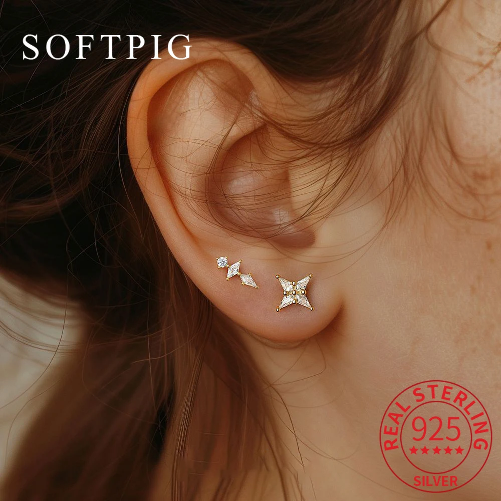 

SOFTPIG 1 Pcs Real 925 Sterling Silver Zircon Butterfly Mini Stud Earrings for Women Fine Jewelry Light Luxury Accessories