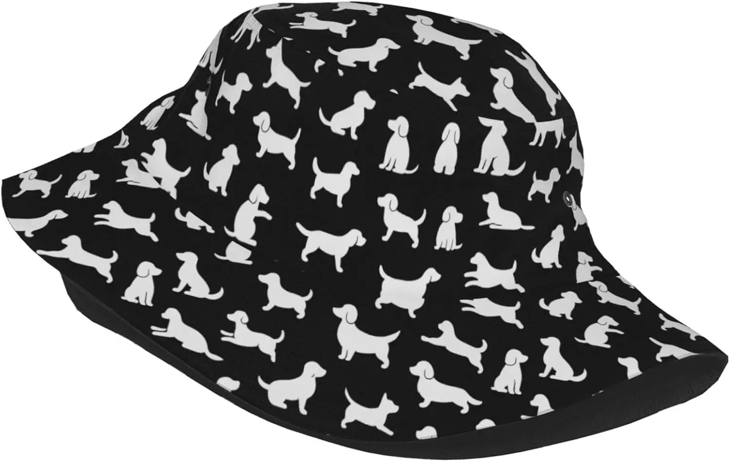 Dog Silhouette Print Bucket Hat Unisex Summer Sun Hat UV Protection Casual Outdoor Dog Lover Fisherman Hat