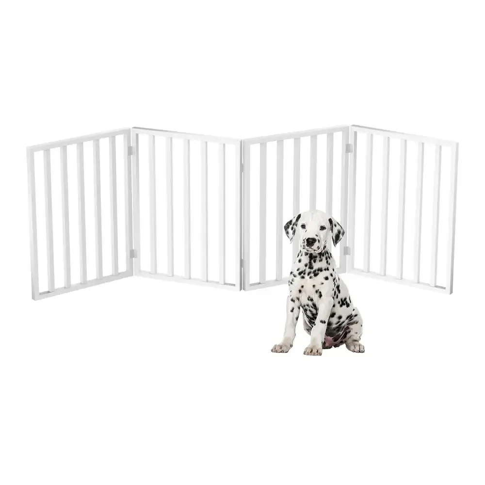 Accordion Style Freestanding Dog Gate Wooden 4 Panel Pet Fence Barrier Foldable