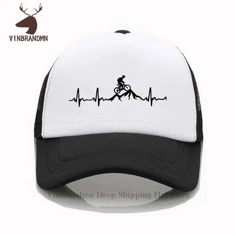 Mountain Bike Heartbeat Funny MTB Dirt Bike Bucket hats Plus Size Custom Fishing hats Fashion Family Cotton Outdoor Fashion hats