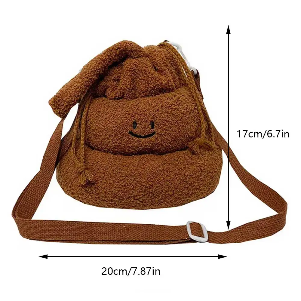 New Cartoon Spoof Poop Bag Funny Plush Drawstring HandBag Women Lovely Wrist Bag Soft Drawstring Closure Versatile Female Bag