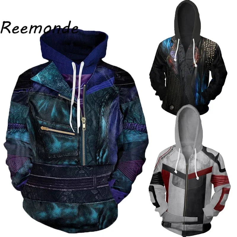 Movie Descendants 3 Mal Carlos Costume Clothes Hoodie Sweatshirt Men Male Hooded Hoody Unisex Fashion Halloween Costumes Tops