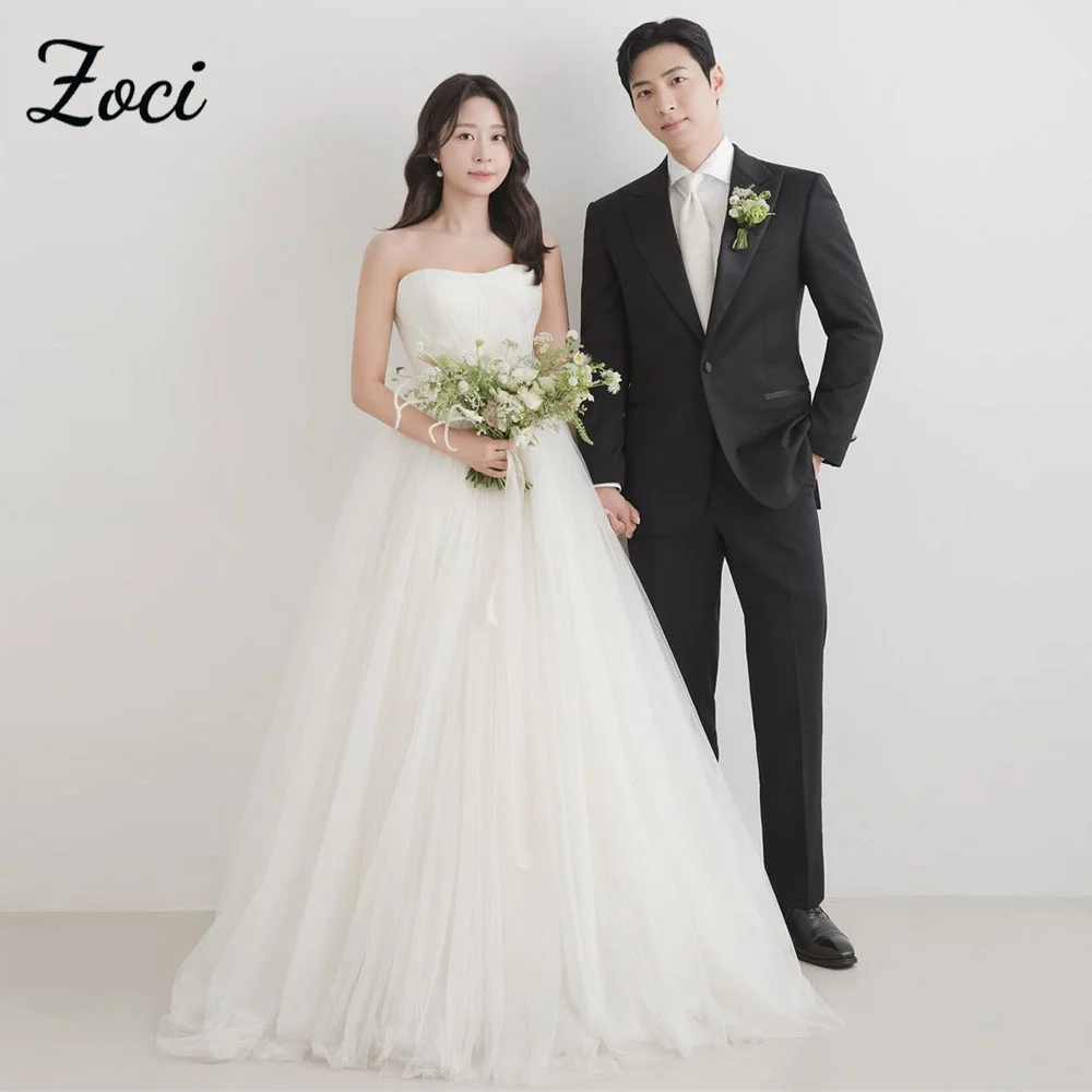 

Zoci Elegant Sweetheart Korea Wedding Dresses Soft Tulle A Line Photo Shoot Dress Customized Corset Floor Length Bridal Gown