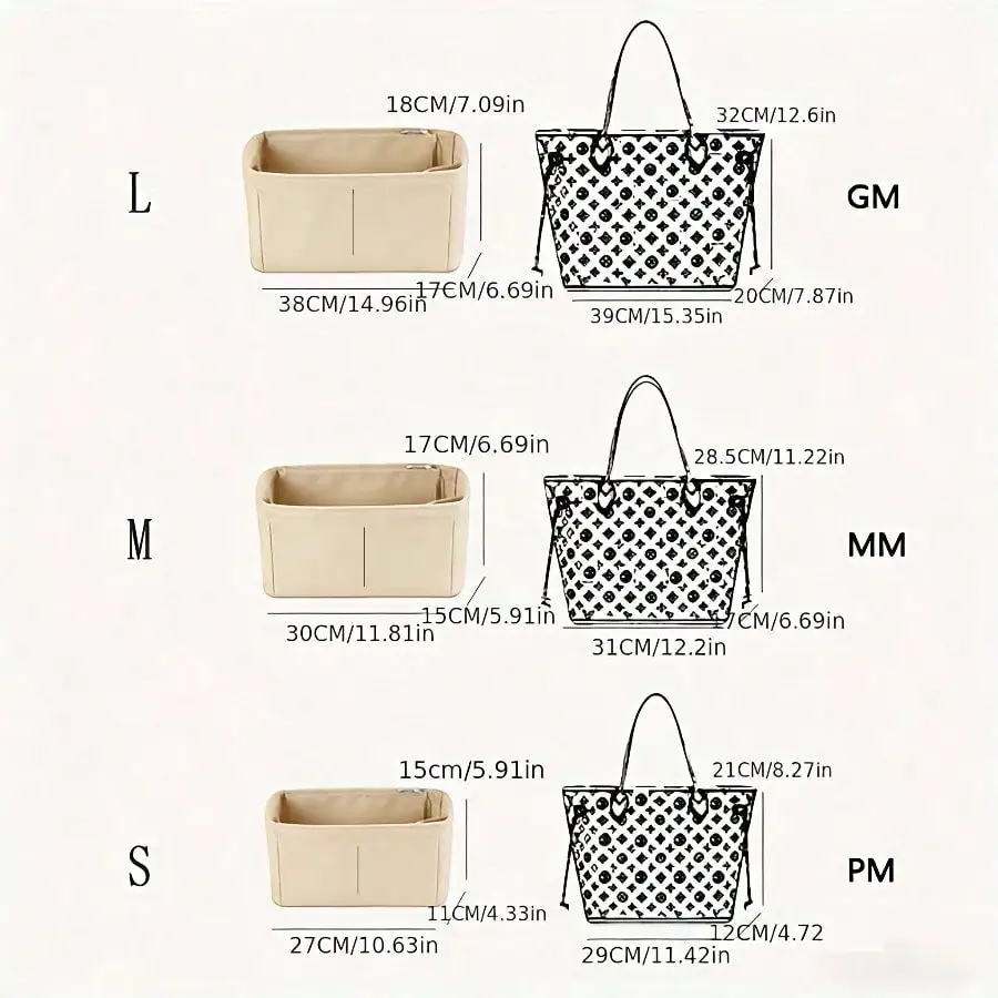 Felt Inset Bag Organizer, Multi-pocket Cosmetic Bag, Portable Inner Bag For Tote Handbag