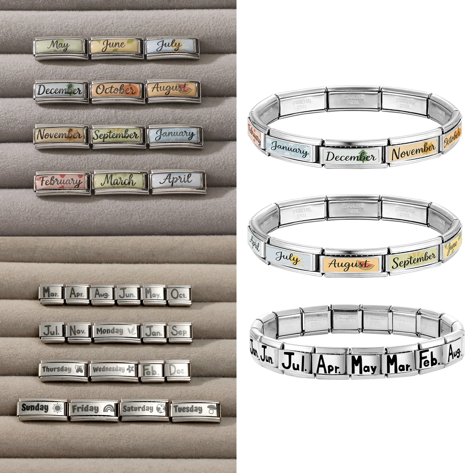 الموضة 12 شهر مارس أبريل يوليو مايو فراشة القلب الإيطالية سحر الروابط صالح 9 مللي متر الفولاذ المقاوم للصدأ سوار مجوهرات DIY بها بنفسك صنع #1