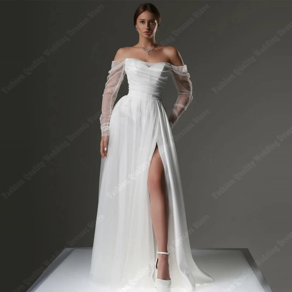 

Elegant Women Wedding Dresses Off The Shoulder A-Line Bride Gowns Mopping Length Banquet Vestidos De Noivas casamento Customized