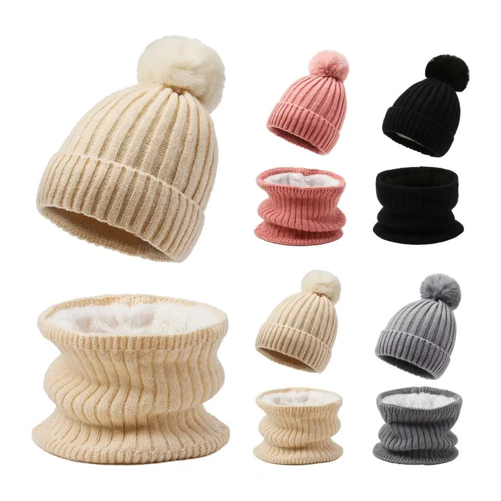 Ensemble écharpe et chapeau unisexe avec doublure sourire, décor de boule en peluche, confortable, chaud, hiver