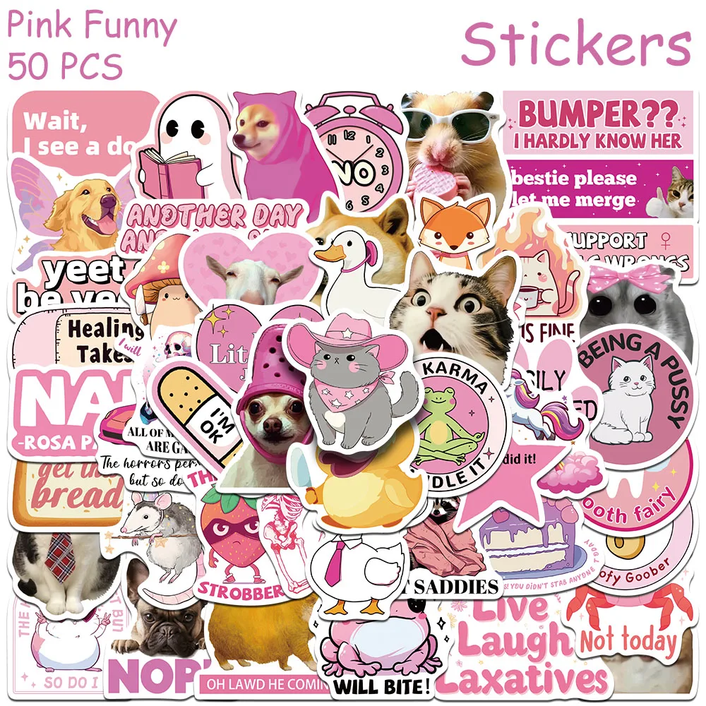 50 pezzi di cartoni animati rosa adesivi divertenti decalcomanie per laptop scrapbook skateboard chitarra casco adesivi graffiti fai da te regali creativi