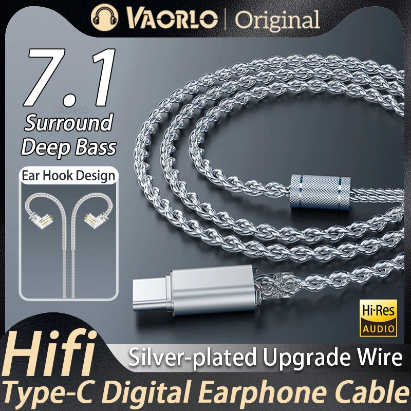 7.1 cabos de fone de ouvido com fio atualizado banhado a prata hifi tipo-c cabo de fone de ouvido digital 2 pinos tipo s com monitor de microfone cabo de fone de ouvido