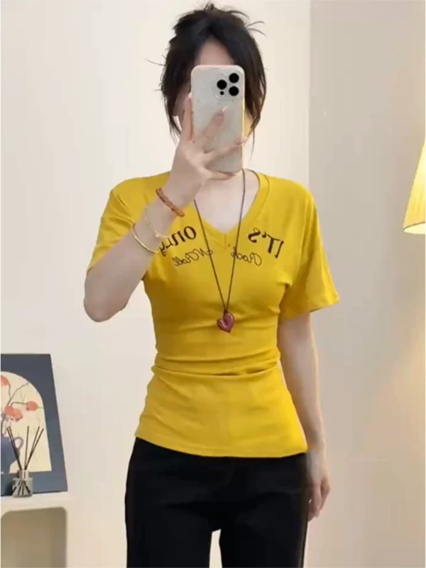 

plus Size American V-Ne ort Sve T-irt Women's Summer Slimming Printed Top Faionable Casual Comfortable Fit Tee