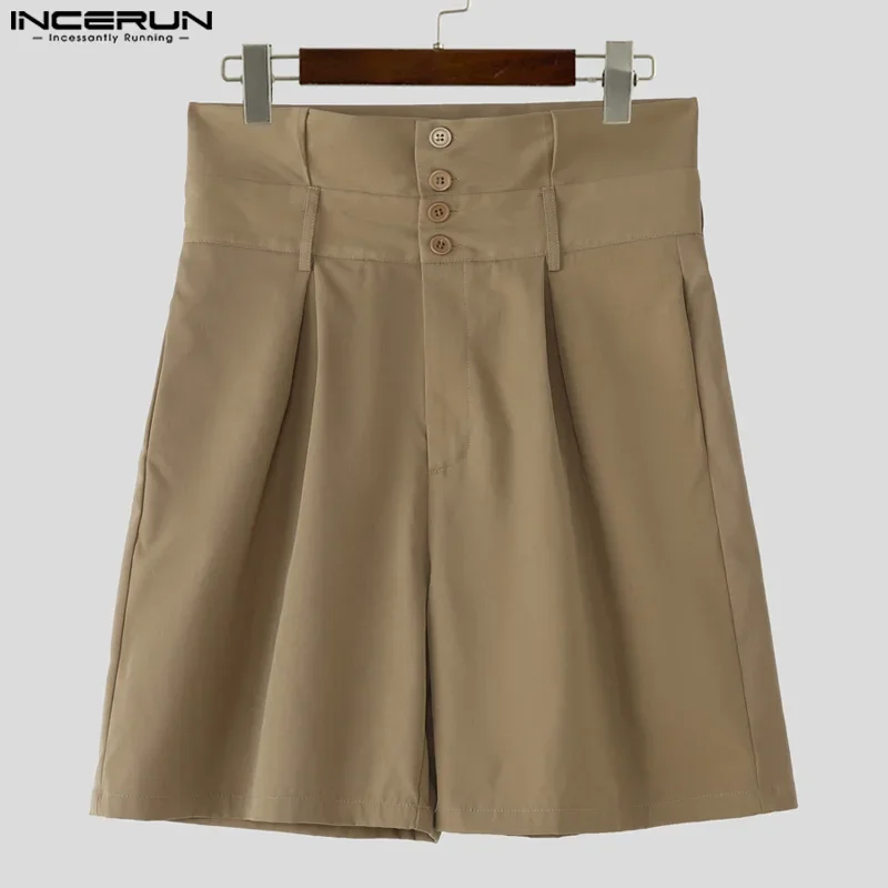 

INCERUN Fashion Men Shorts Solid Color Buttons High Waist Casual Short Pants Streetwear Trousers Oversize Men's Bottoms Summer