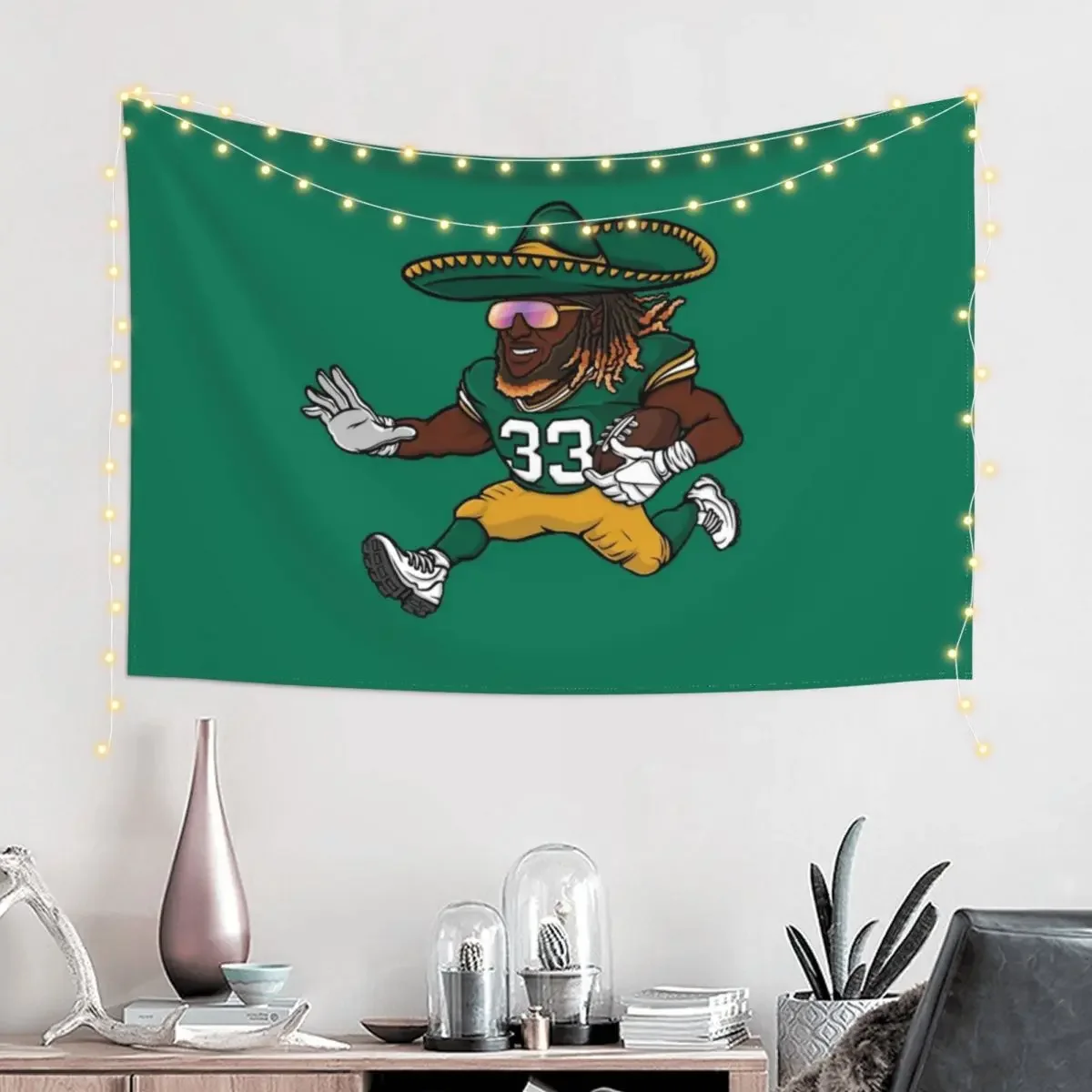 Aaron Jones Green Bay Packers Sombrero Tapestry Cute Room Decor Home Decoration For Bedroom Room Aesthetic Tapestry