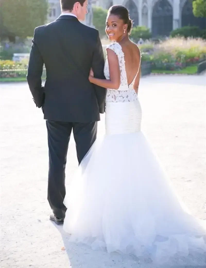 Personalizzato Nigeria Africano Plus Size Abiti da sposa economici a sirena Abiti da sposa Robe De Mariée Abiti da sposa Cintura Cap Sleeve