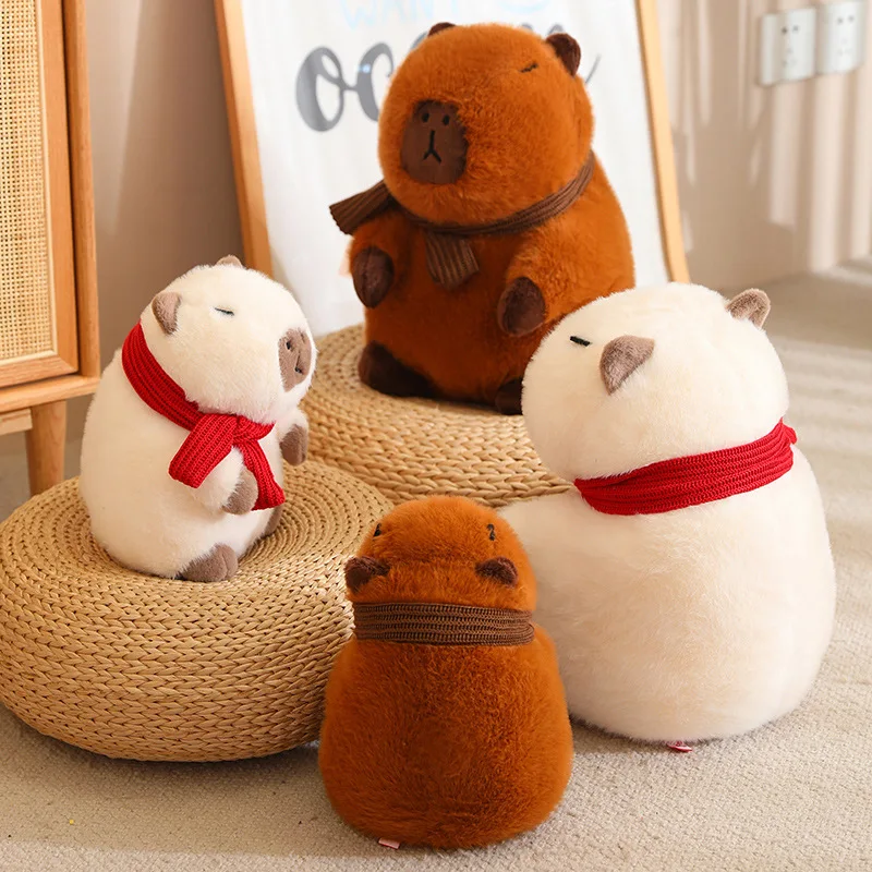 25/35Cm Kawaii 'S Sjaal Capibara Pluche Pop Bruin Wit Capibara Knuffel Met Een Rode Grijze Sjaal Als Kerstcadeau Voor Kinderen