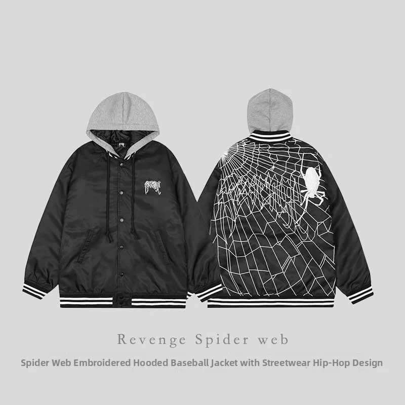 Thiened Spider Web التطريز البيسبول Jaet هوديي الشارع Sle الهيب هوب القطن معطف الشباب Faion الشتاء ملابس خارجية