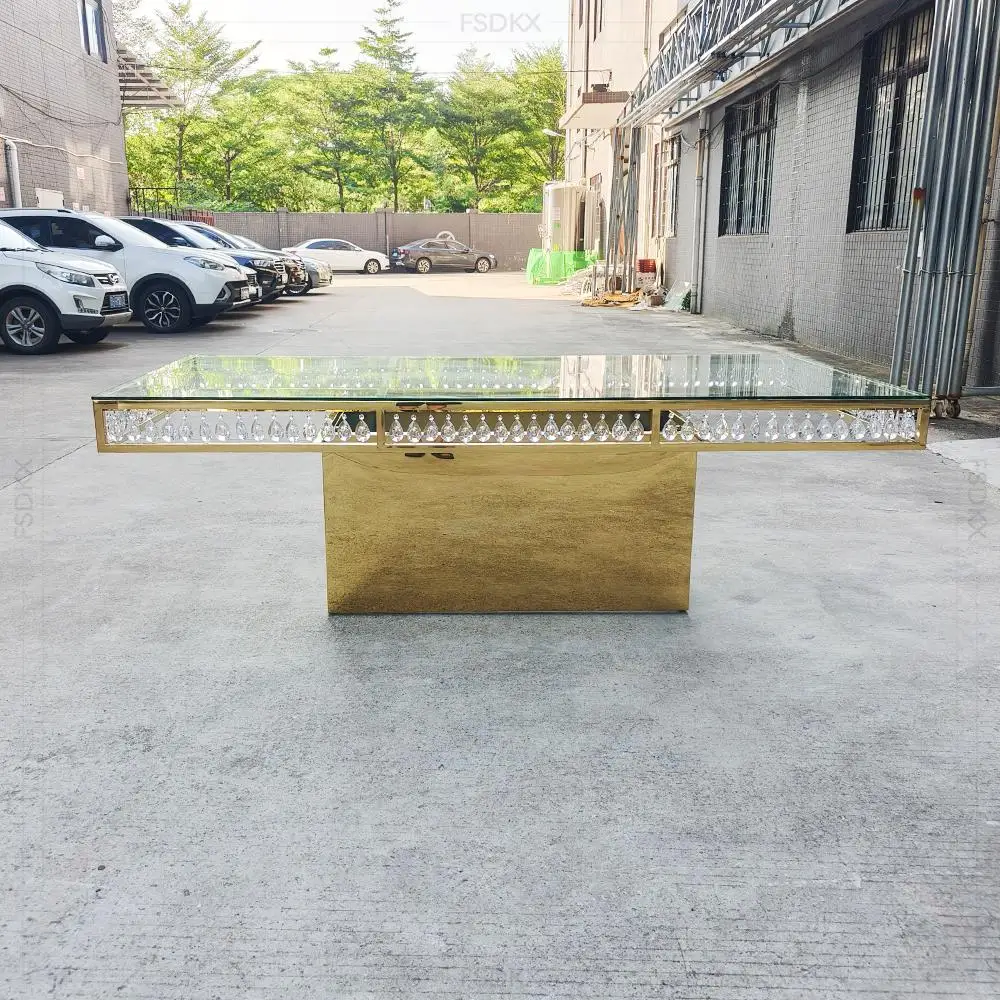 Luxury Restaurant Hotel Stainless Steel Dinning Table with Glass Top
