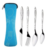 3Pcs/4Pcs/7Pcs Set Dinnerware Portable Printed Knifes Fork Spoon Stainless Steel Family Camping Steak Cutlery Tableware with Bag