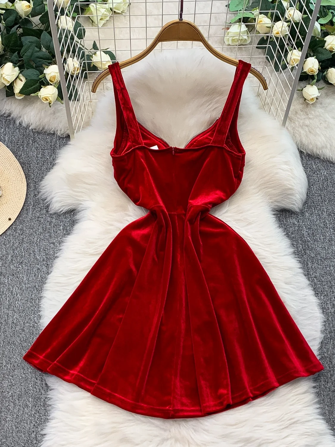 

Pure Desire бархатное платье миди трапециевидной формы женское осеннее облегающее платье с высокой талией V-Ne f повседневная одежда на молнии и бретельках Dr