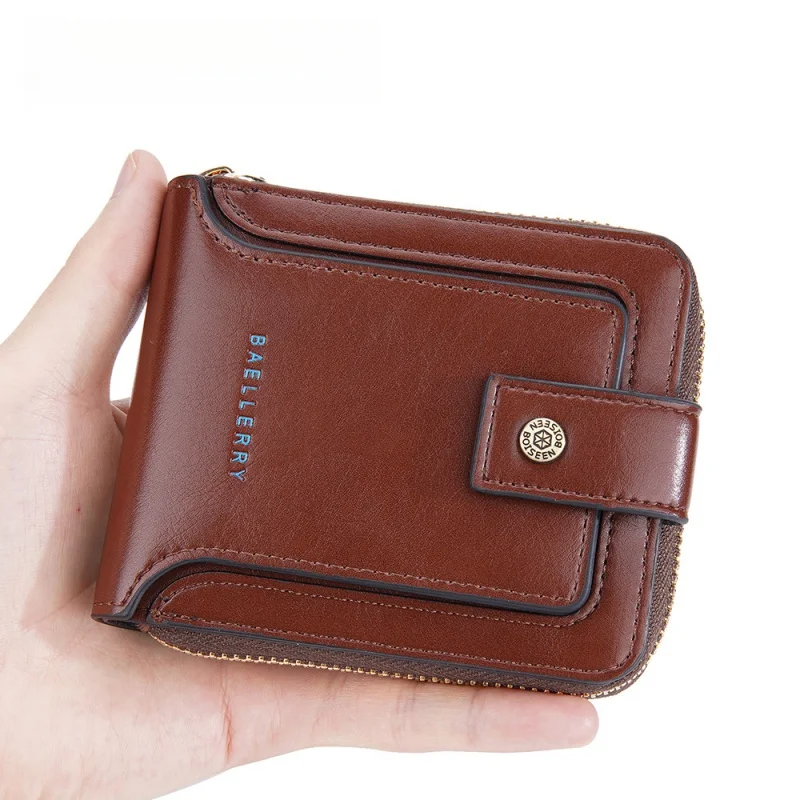 Men wallet PU leather fashion multi slot card holder men purse short zipper male fold wallets
