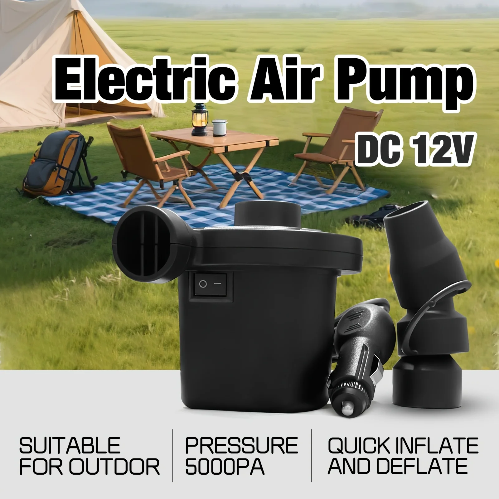 

DC12V Car Electric Air Pump for Inflatable Sofas & Air Mattresses - Fast Inflation/Deflation Only for Outdoor Car Use
