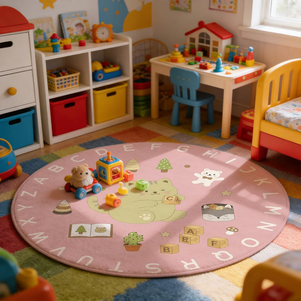 Cute Alphabet Learning Area Rug for Toddlers Kids Nursery Play Mat ABC Cartoon Animals Educational Floor Decor