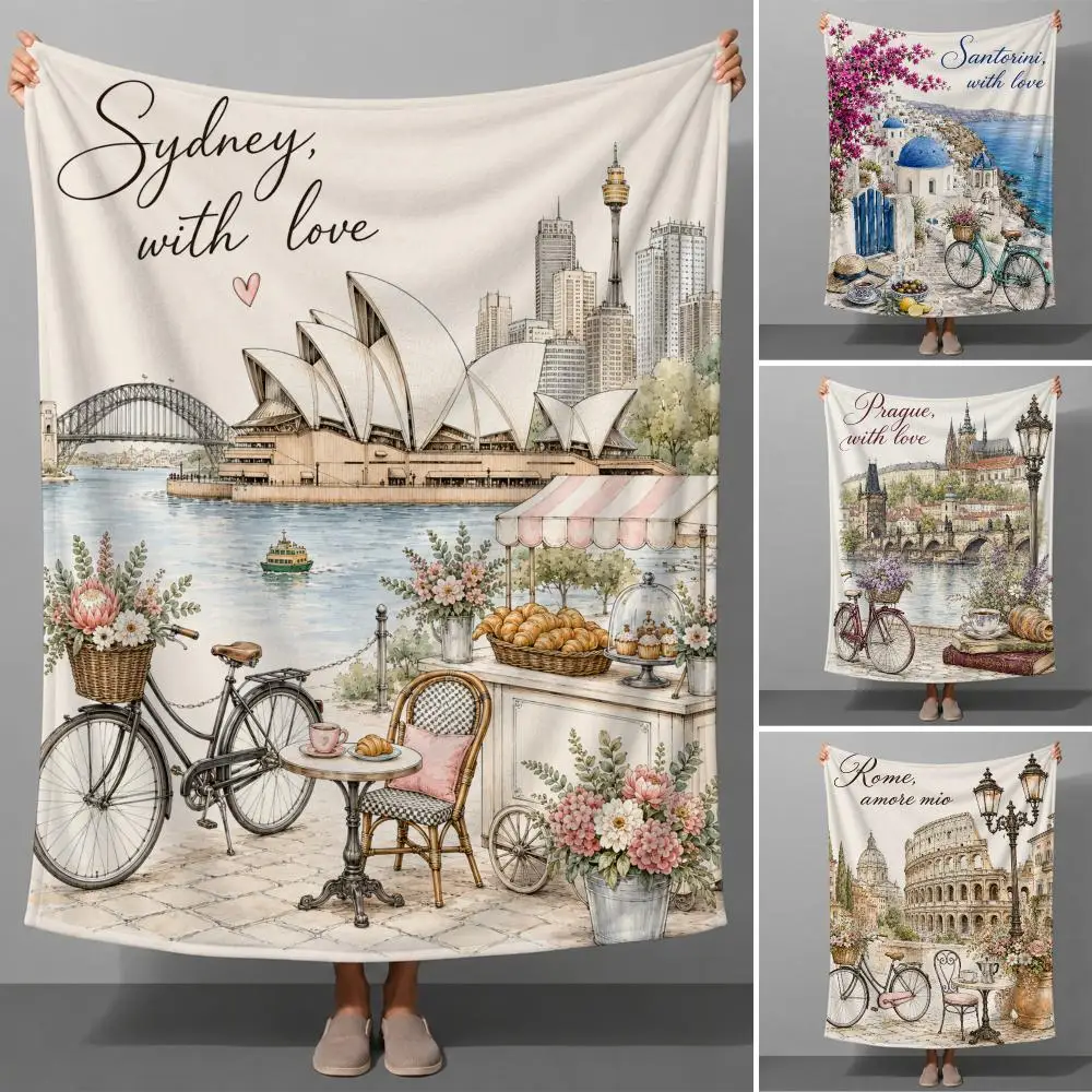 Famous Fashion Landmark Street Travel Aesthetic Throw Soft Flannel Throw Blanket for Couch Bed Sofa Warm Cozy All Season
