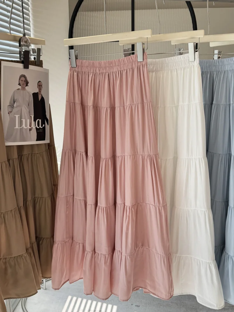 

Женская белая юбка миди А-силуэта 2025 года, летняя, с высокой талией, многоярусная, пышная, струящаяся, в стиле балеткор, милый уличный стиль