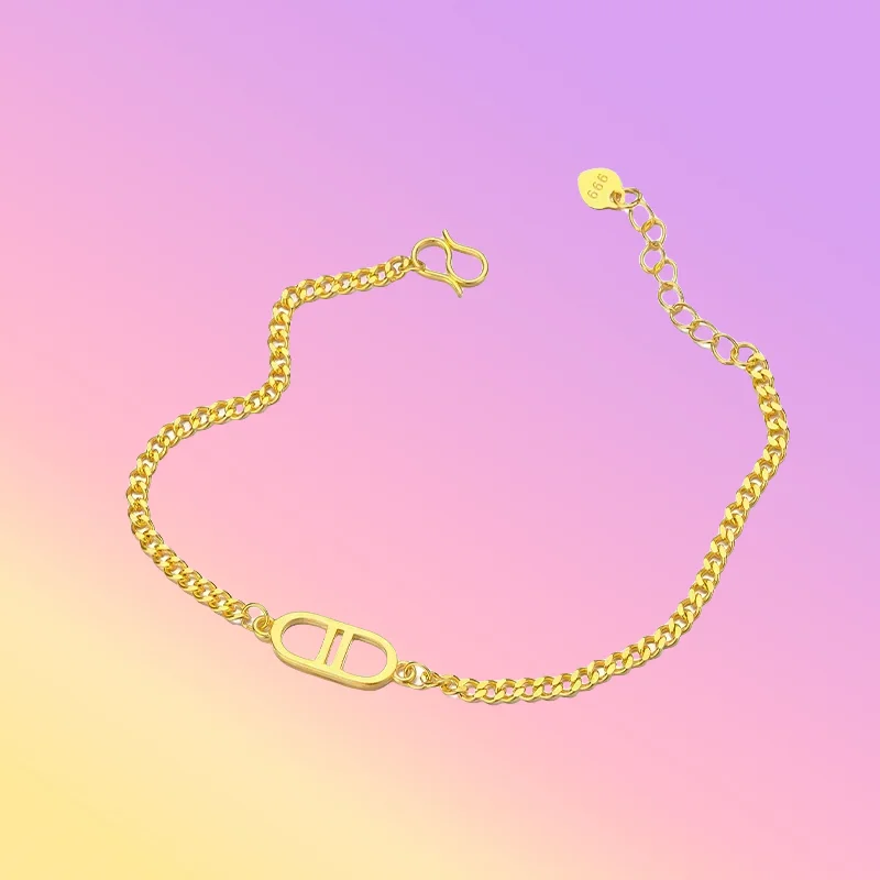 

Gift 9999 real gold 24K yellow gold Advanced Sense Letter Double D Pig Nose Bracelet