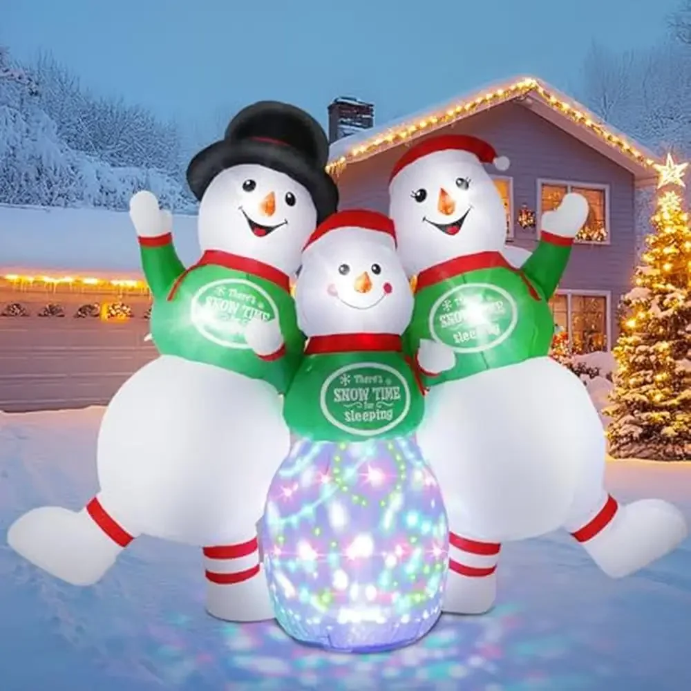 

Snowman Family Inflatable Decoration with Colorful Rotating LED Lights Outdoor Christmas Decor Display