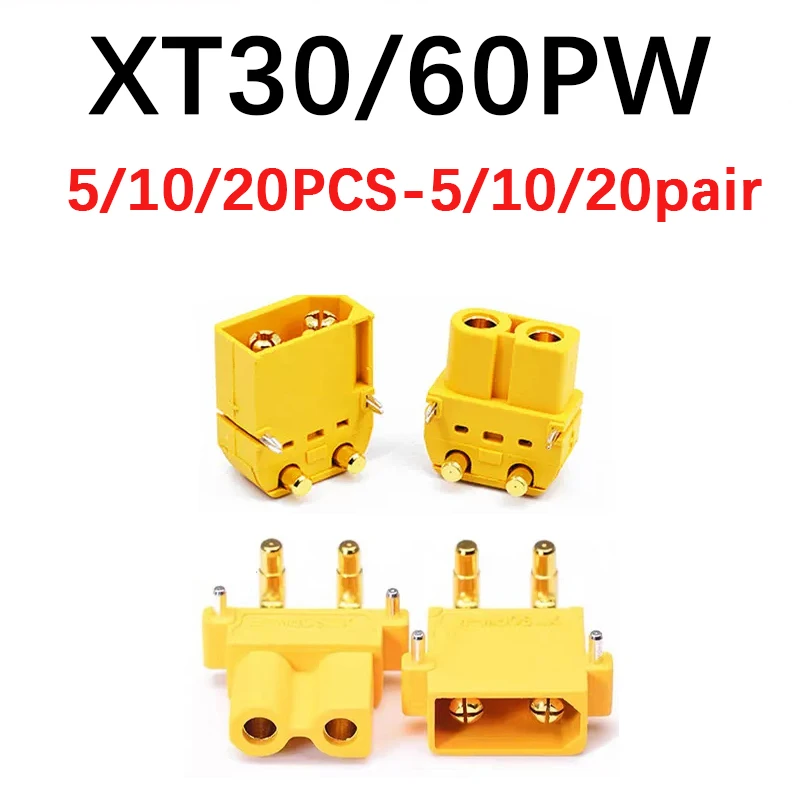 5/10/20 XT30PW/XT60PW Male Female connector PCB board 2mm Banana Golden head Right Angle Horizontal connector for RC model