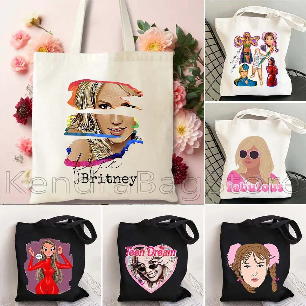 

Fashion Britneyspears Canvas Tote Bag Heart Pop Art Sexy Britney Spears Music Fan Gifts Cute Pink Girl Cotton Shopper Handbag