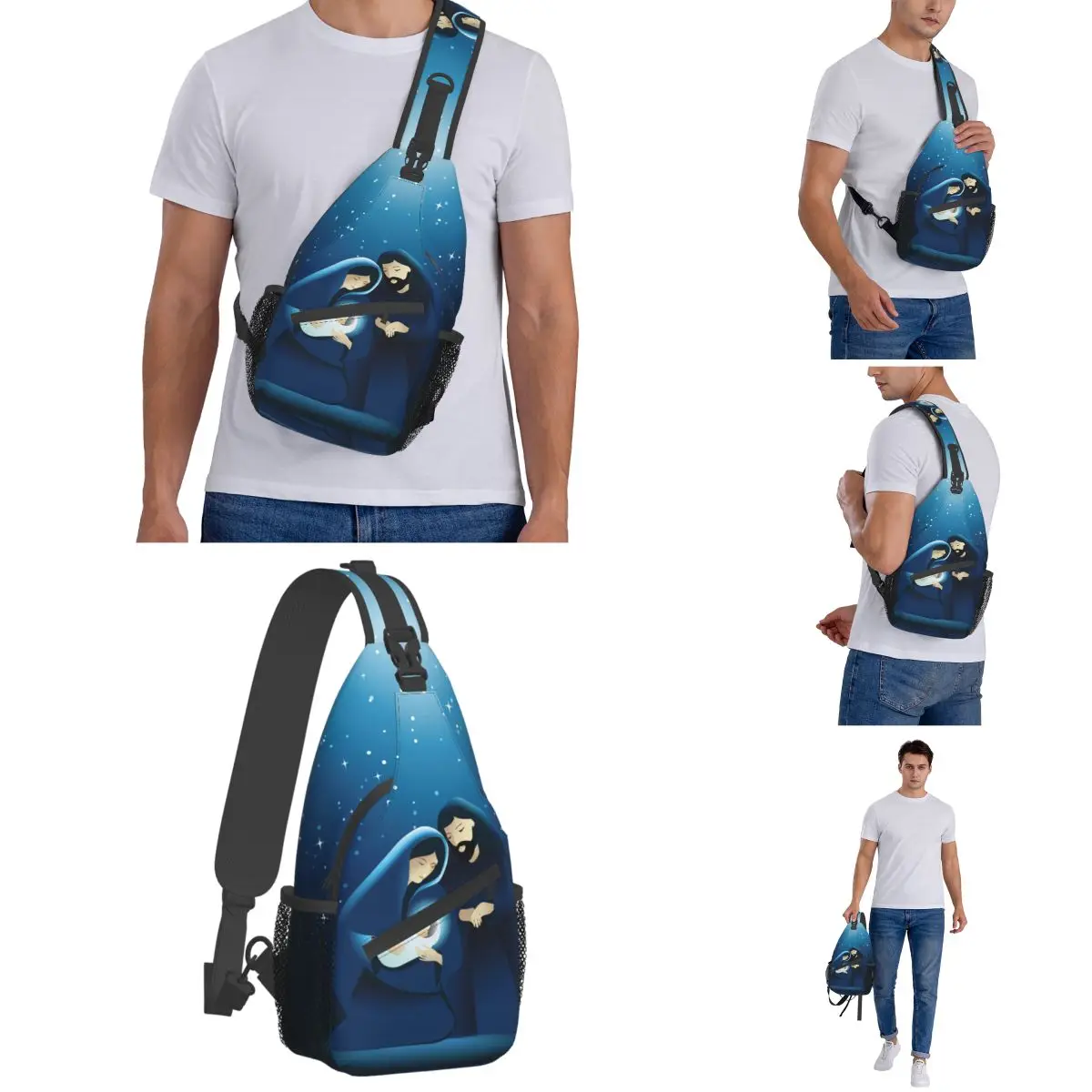 Krippe heilige Familie Cross body Schulter taschen Mode Brusttasche Cartoon Schulter Rucksack Tages rucksack Reise Wandern Camping Pack