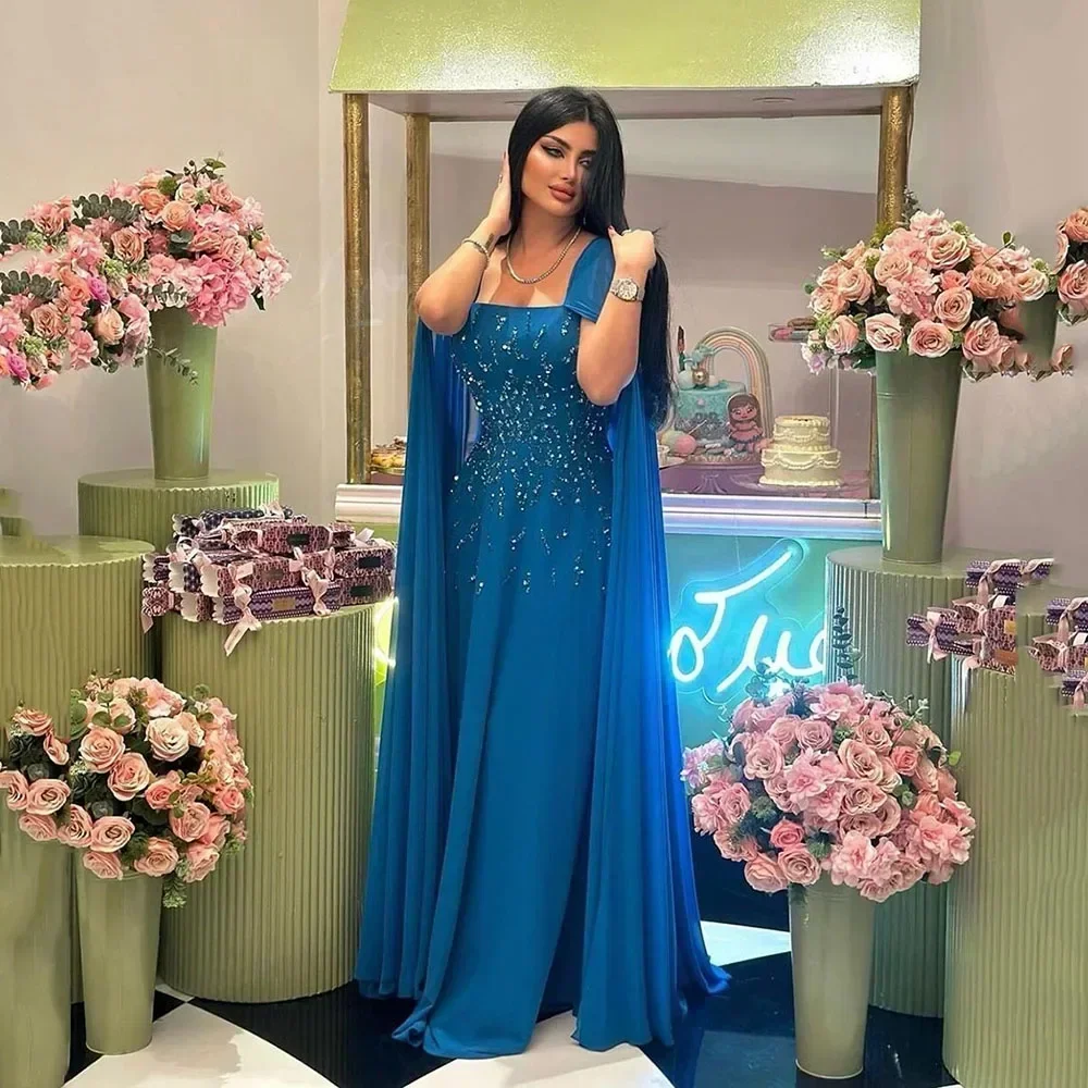 

Customized Elegant Saudi Arabic Women Evening Dresses Crystal Party Dress With Shawl Prom Gowns Formal Occasion Dress Retro Exq