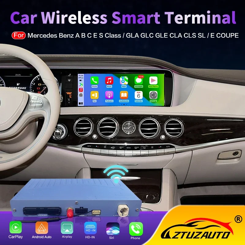 Para Mercedes Benz Clase A W176 Clase B W246 GLA CLA 2015-2018 Decodificador inalámbrico CarPlay Android Auto con enlace de espejo AirPlay