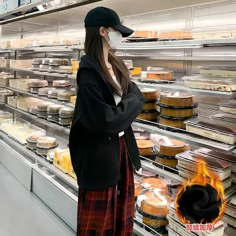 

Hooded Sweatshirt Women's Autumn Winter New Thickened Loose Coat Casual Zipper Cardigan Top