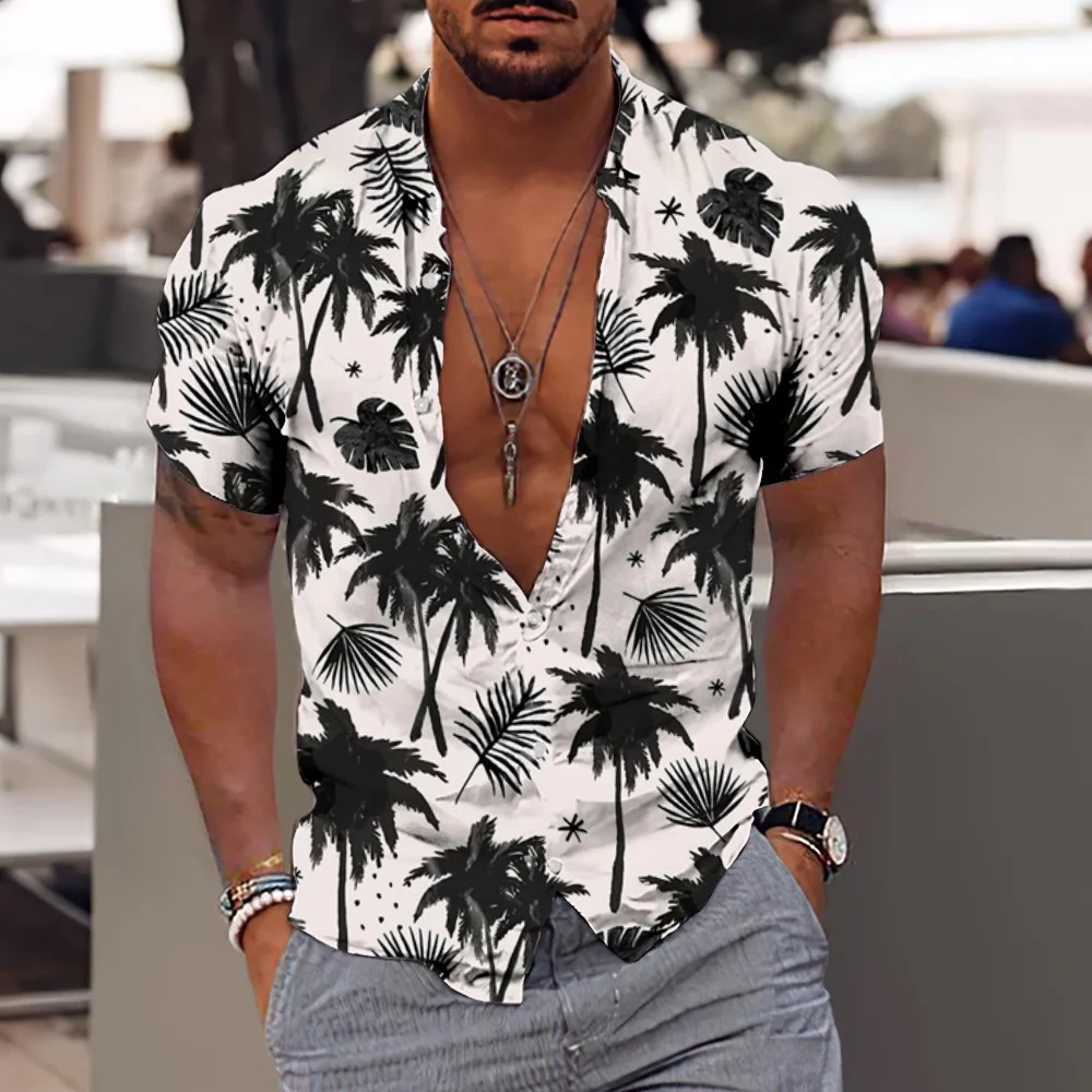 

Coconut Tree 3d Printed Men's Hawaiian Shirt Beach 5xl Short Sleeve Vintage Tops Luxury Elegant Blouse Fashion Social Y2k Camisa