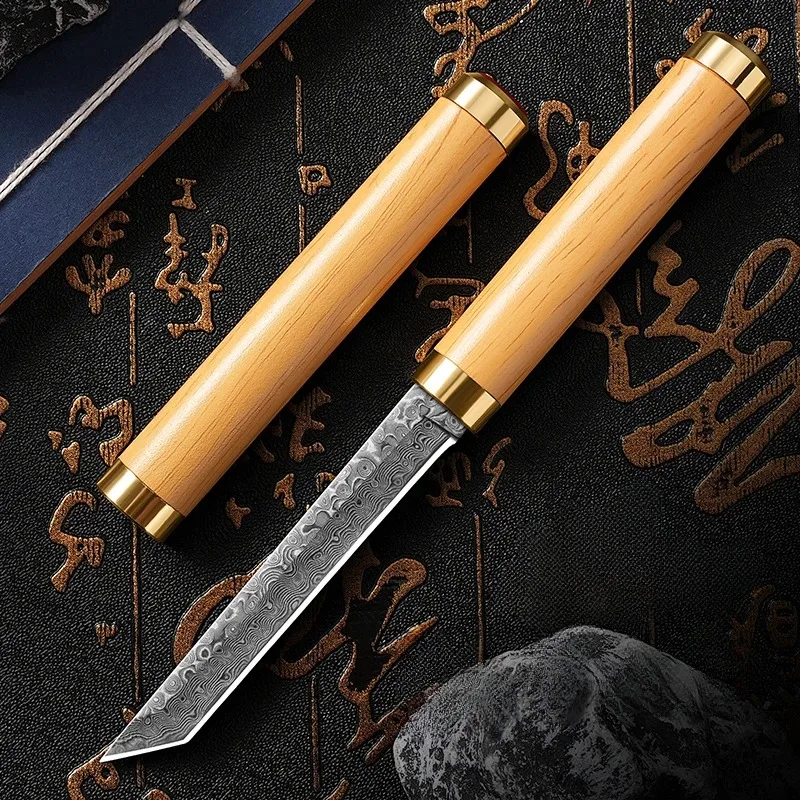 BAKULI Damascus knife, outdoor portable straight knife, fruit knife melon knife high-grade case opening knife