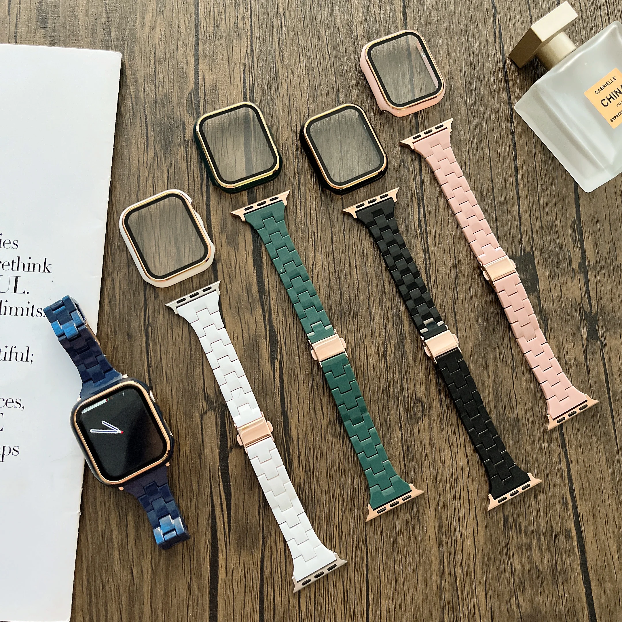 Strap + case For Apple watch 45mm 41mm 44mm 42mm 40mm 38mm Smart Watch Resin Wristband For iwatch 7 6 5 4 3 SE replacement strap