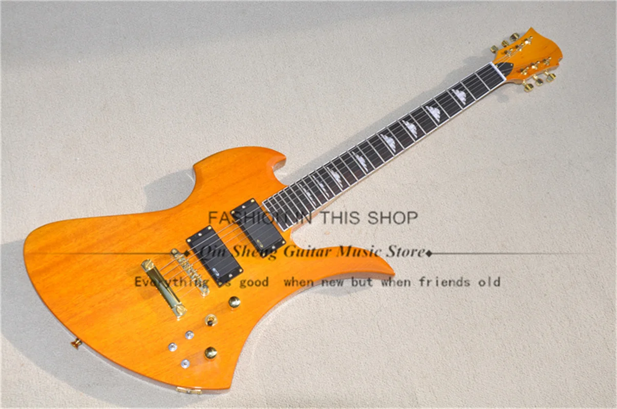 Transparent Yellow Electric Guitar B Guitar Mahogany Body Maple Neck Fixed Bridge Gold Tuners Active Battery