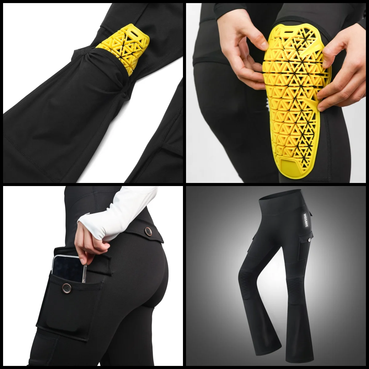 WOSAWE Pantaloni da moto da donna con ginocchiere CE Leggings svasati da motocross Hip Lift Allenamento Bootcut Lady Pantaloni da yoga per il controllo della pancia