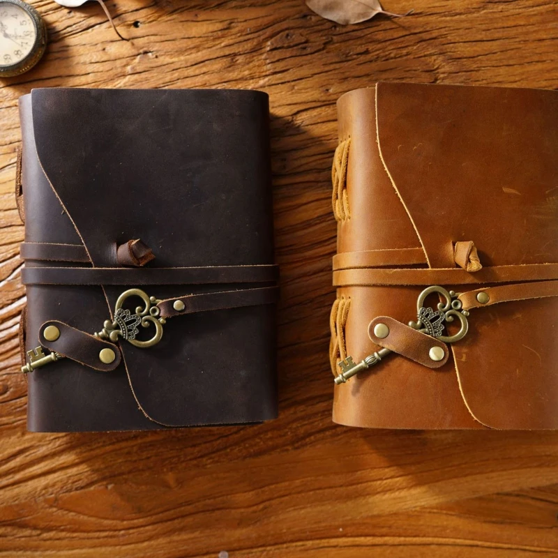 Antique Leather Vintage Journal Writing Notebook Key Bandage Journal Notepad Thick Paper for Work Travel Daily Life Recording