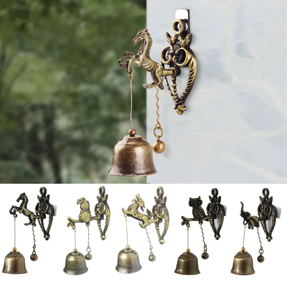 Vintage Metal Bell Door Shopkeeper Good Luck Knocker Windchime Wall Hanging Ornament for Room Garden Store Front Entrance Gift