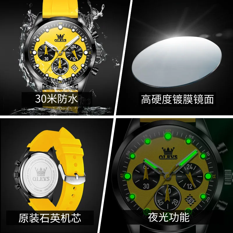 Olevs neue Sport Chronograph Quarzuhr für Männer wasserdichtes Silikon armband Mann Uhren Top Marke Mode Handuhr