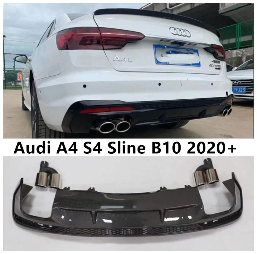 

Диффузор заднего бампера и насадки на выхлопную систему для Audi A4 S4 Sline B10 2020 2021 2022, спойлер для дверей багажника, ABS, углеродное волокно